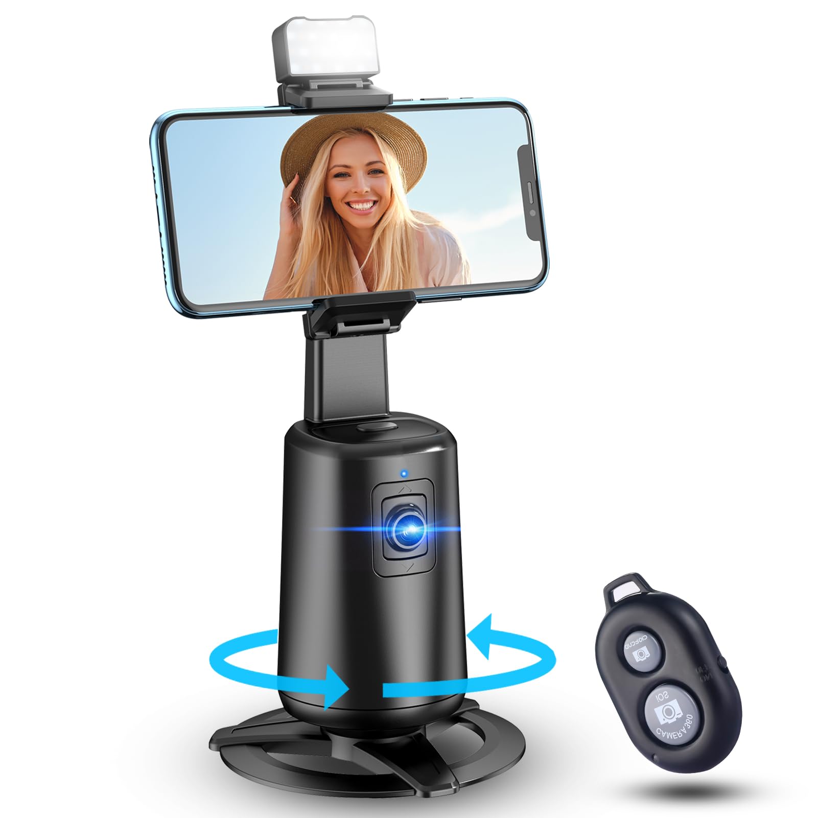Auto Face Tracking Tripod 360 Rotating Auto Tracking Phone Stand, No App, Phone Camera Stand with Remote and Gesture Control, Re