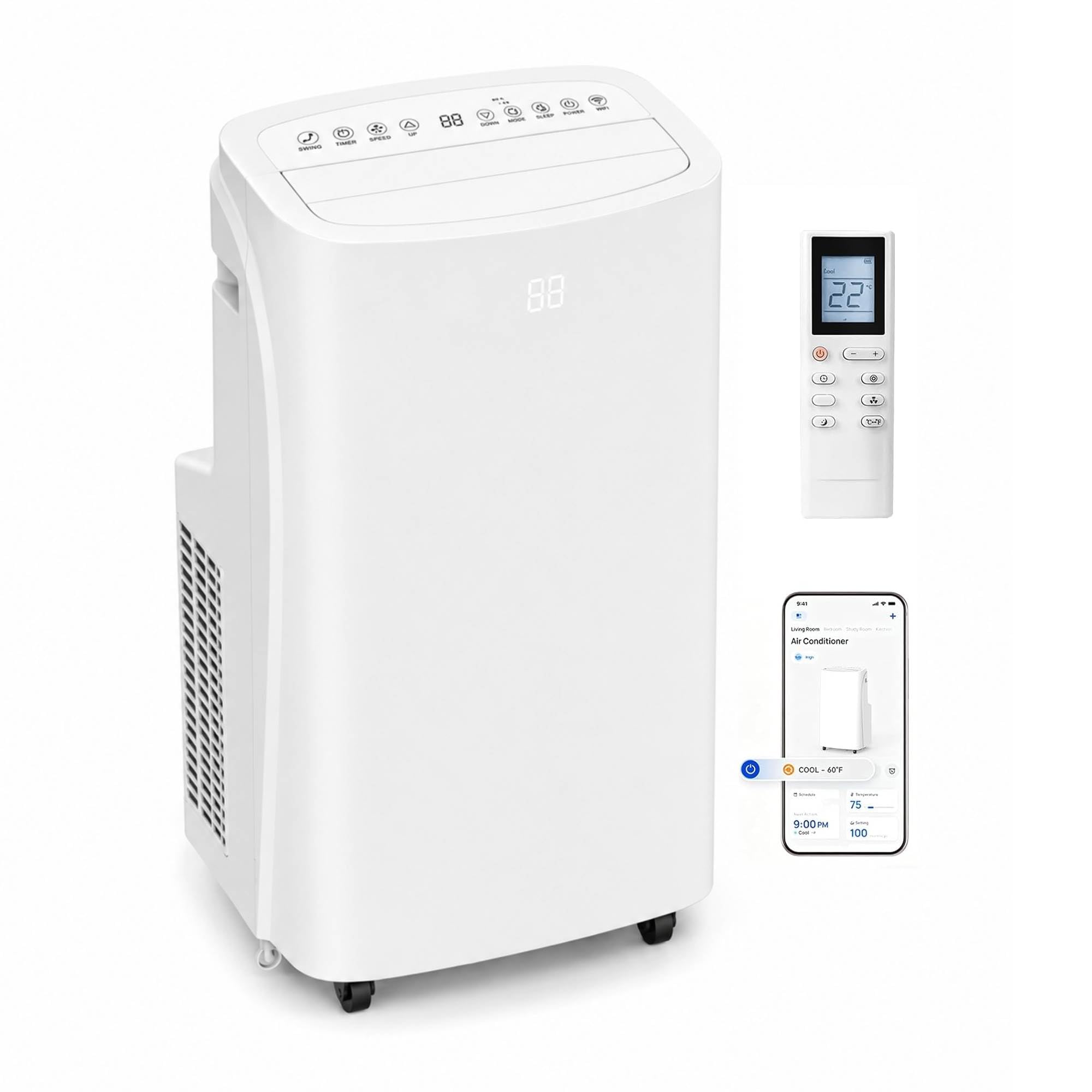 Coolblus Portable Air Conditioners 14000 BTU, 4 in 1 Portable AC Unit with Heat/Cool/Dehumidify/Fan,Wi-Fi Smart Quiet AC Cool Up