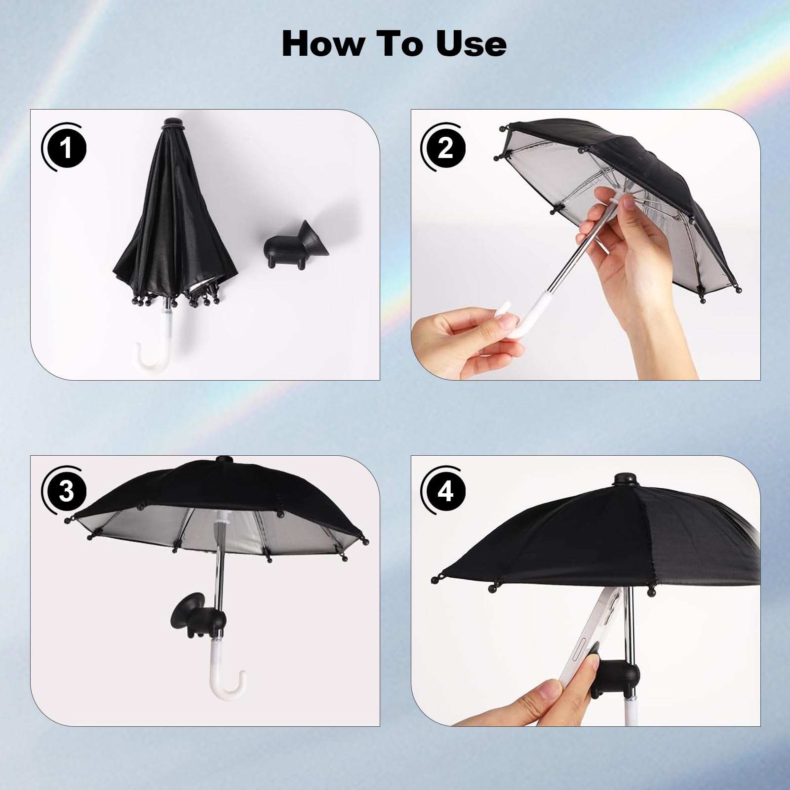 2Pcs Cell Phone Umbrella For Sun Shade, Universal Adjustable Cute Phone Shade Umbrella With Piggy Style Suction Cup, Outdoor Ant