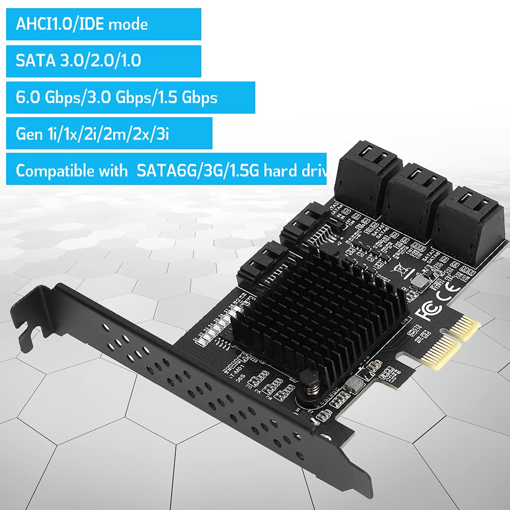 Heayzoki 8 Ports Pci E To Sata 3.0 Card,Pci Express Pci E Expansion Card,Pci E To Sata3.0 Controller Expansion Board,For Windows