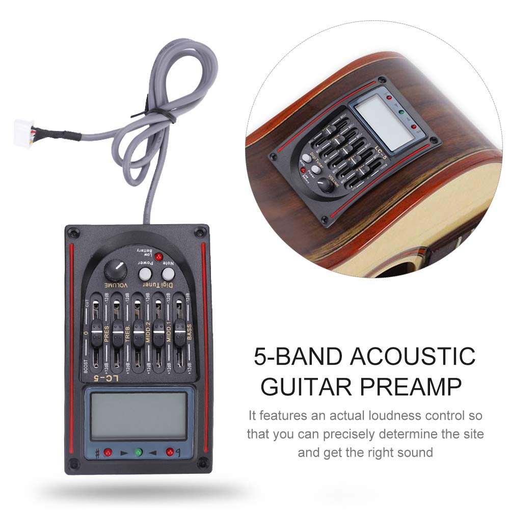 Pickup Guitar Preamp, Lcd 5 Band Acoustic Guitar Preamp Eq Lc 5 Equalizer Piezo Pickup Tuner Amplifier Lcd Mic 1 Set Guitar Pick