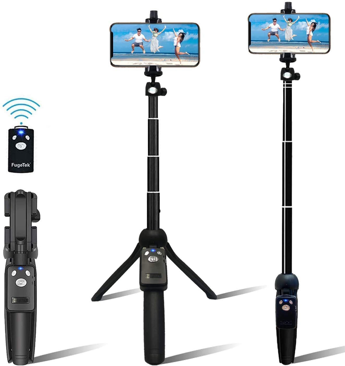 Fugetek 48'' Compact Selfie Stick & Tripod, Extendable, Wireless Bluetooth Remote, Lightweight Aluminum, Travel Ready, Compatibl