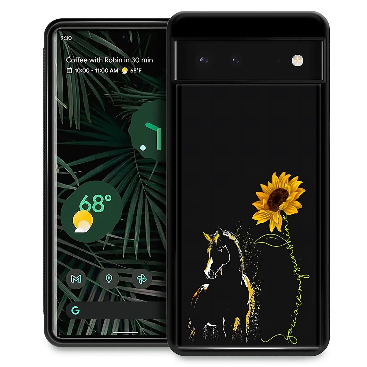 Fkbrcl4U For Google Pixel 6 Case, Horse Sunflower Yellow Sunshine Pattern Graphic Design Girl Boy Soft Silicone Hard Acrylic Sho