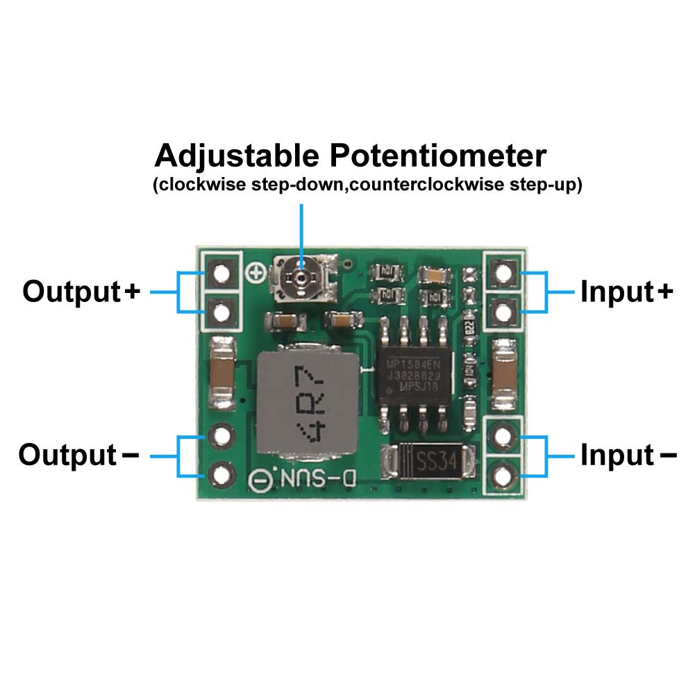 Aitrip 8 Pack Mini Mp1584En Dc Dc Buck Converter Adjustable Power Supply Module 24V To 12V 9V 5V 3Vcompatible With Arduino Raspb