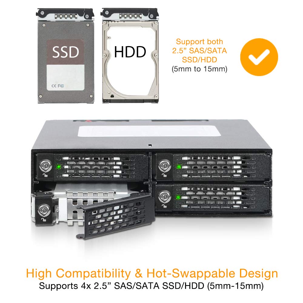 Icy Dock 4 Bay 2.5In Sas/Sata Hdd/Ssd Mobile Rack Enclosure For 5.25 Bay (With Keylock) | Tougharmor Mb994Sk-1B