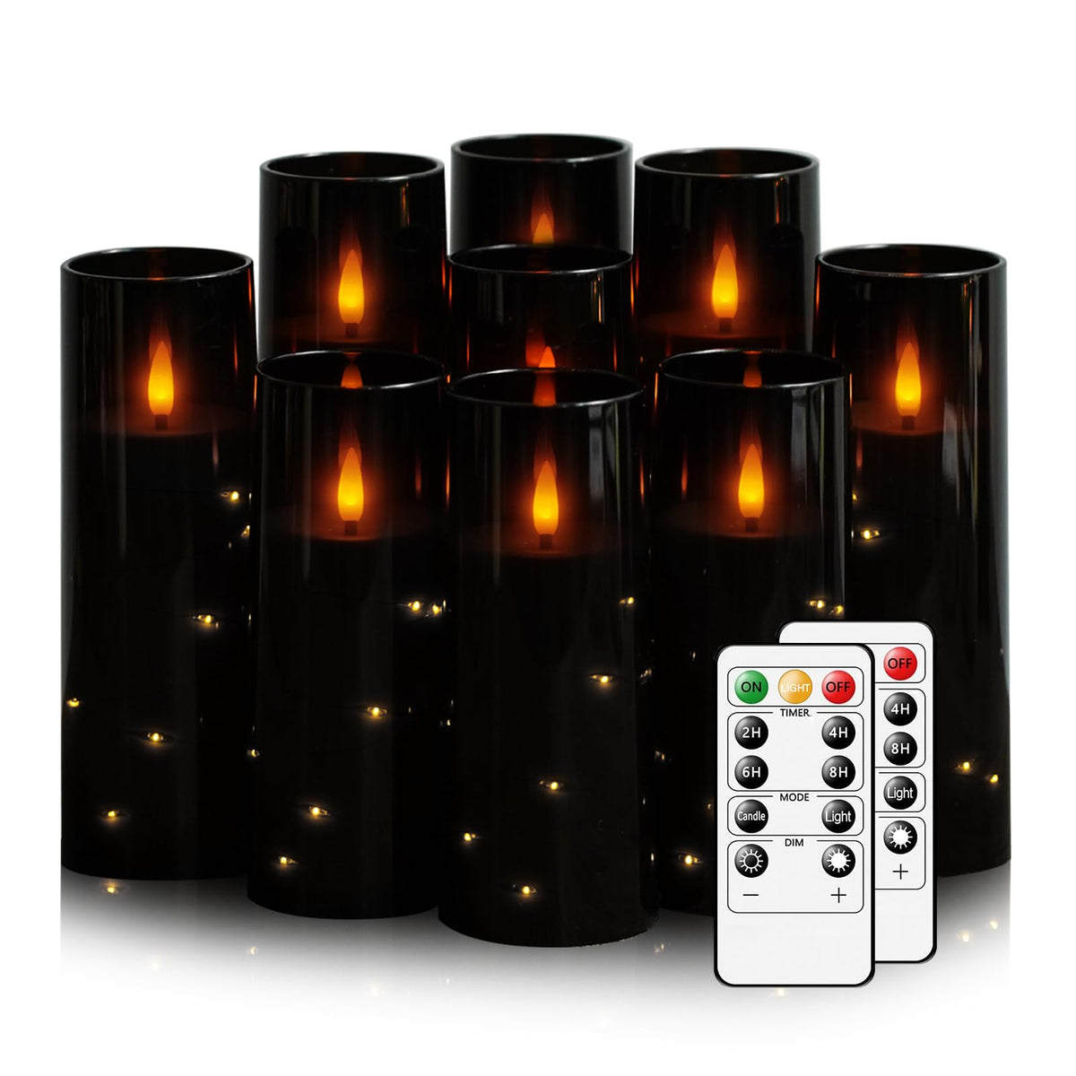 Nimiko Flickering Flameless Led Candles, 9 Pcs With Embedded Star String, Acrylic Led Pillar Candles With Remote, Suitable For H
