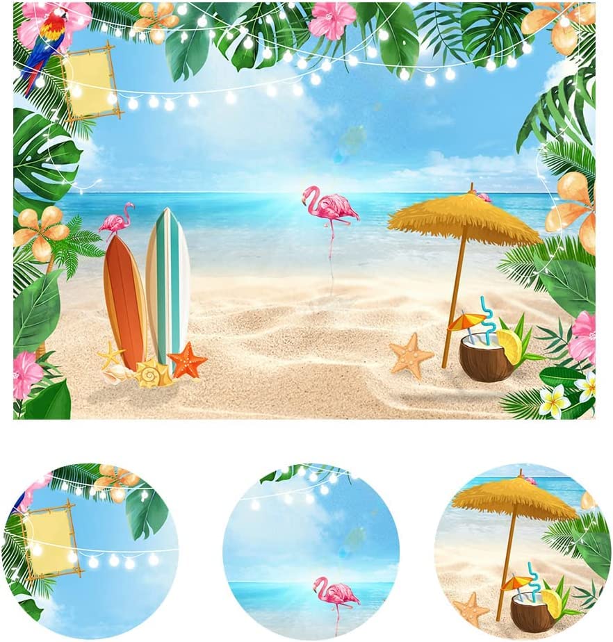 Lywygg 7X5Ft Summer Beach Backdrop Blue Sky Ocean Backdrops Coconut Tree Photo Backdrop Shower Backdrop Decoration Studio Backdr