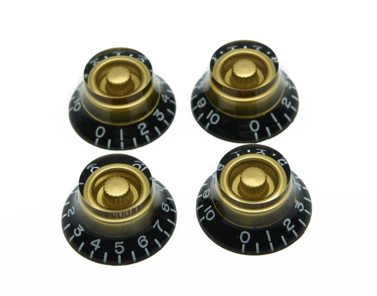 Dopro 4Pcs Metric Custom Bell Knobs Top Hat Knob Black W/Gold Custom For Epiphone Les Paul/Import Guitar Bass W/Coarse 5.8Mm Spl