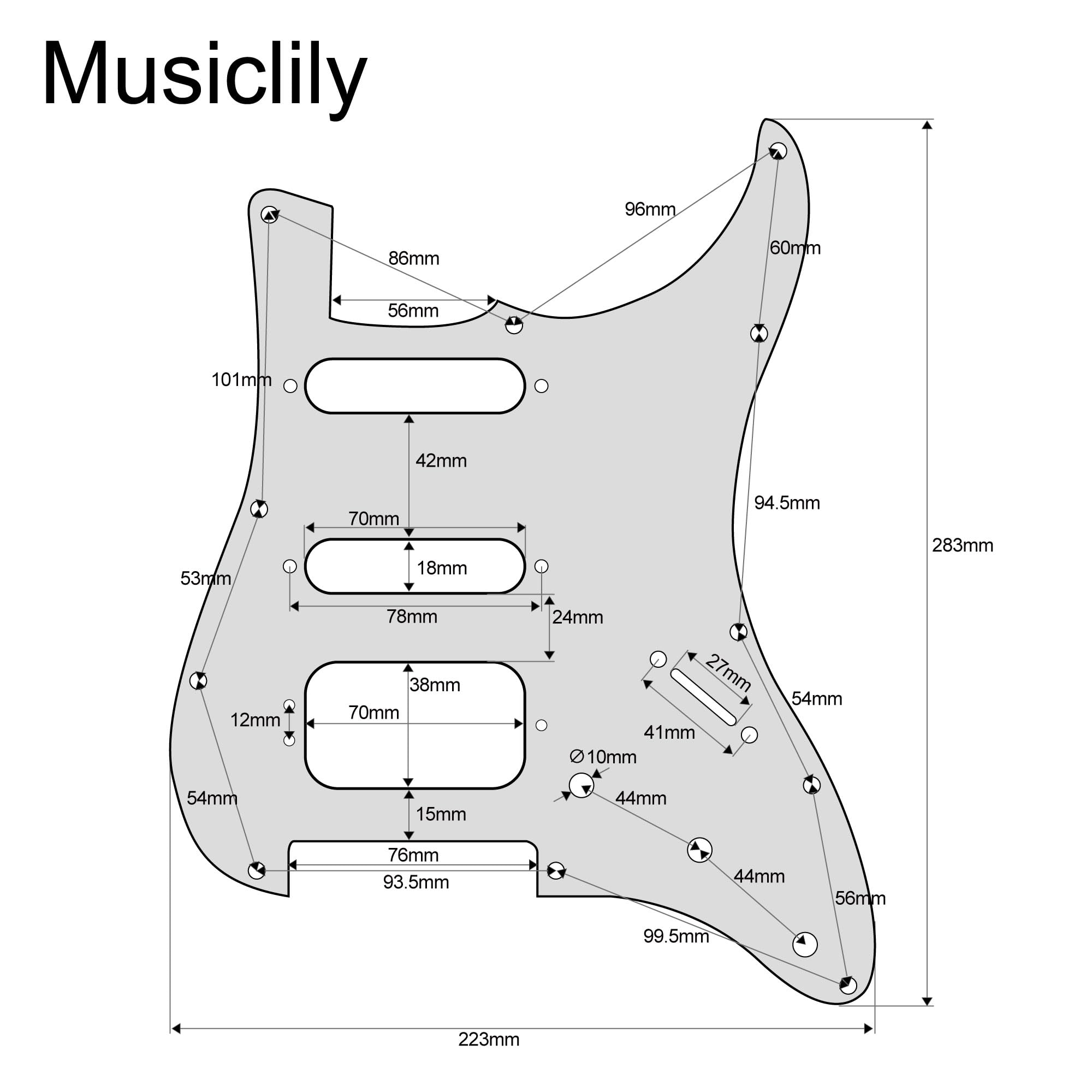 Musiclily Pro 11 Hole Round Corner Hss Guitar Strat Pickguard For Usa/Mexican Stratocaster 3 Screw Humbucking Mounting Open Pick