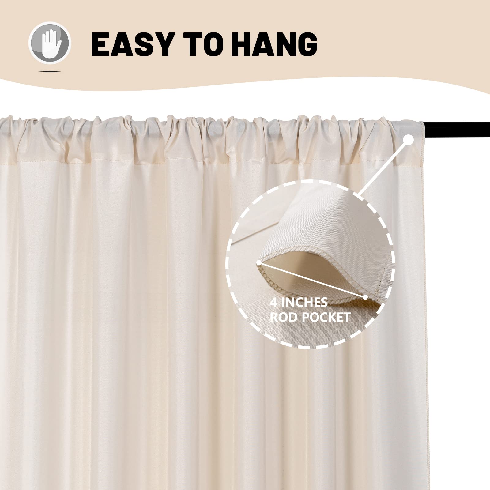 10Ft X 10Ft Beige Backdrop Curtains For Wedding Birthday Baby Shower Photography Backdrop Fabric Curtains Drapes Home Window Dec