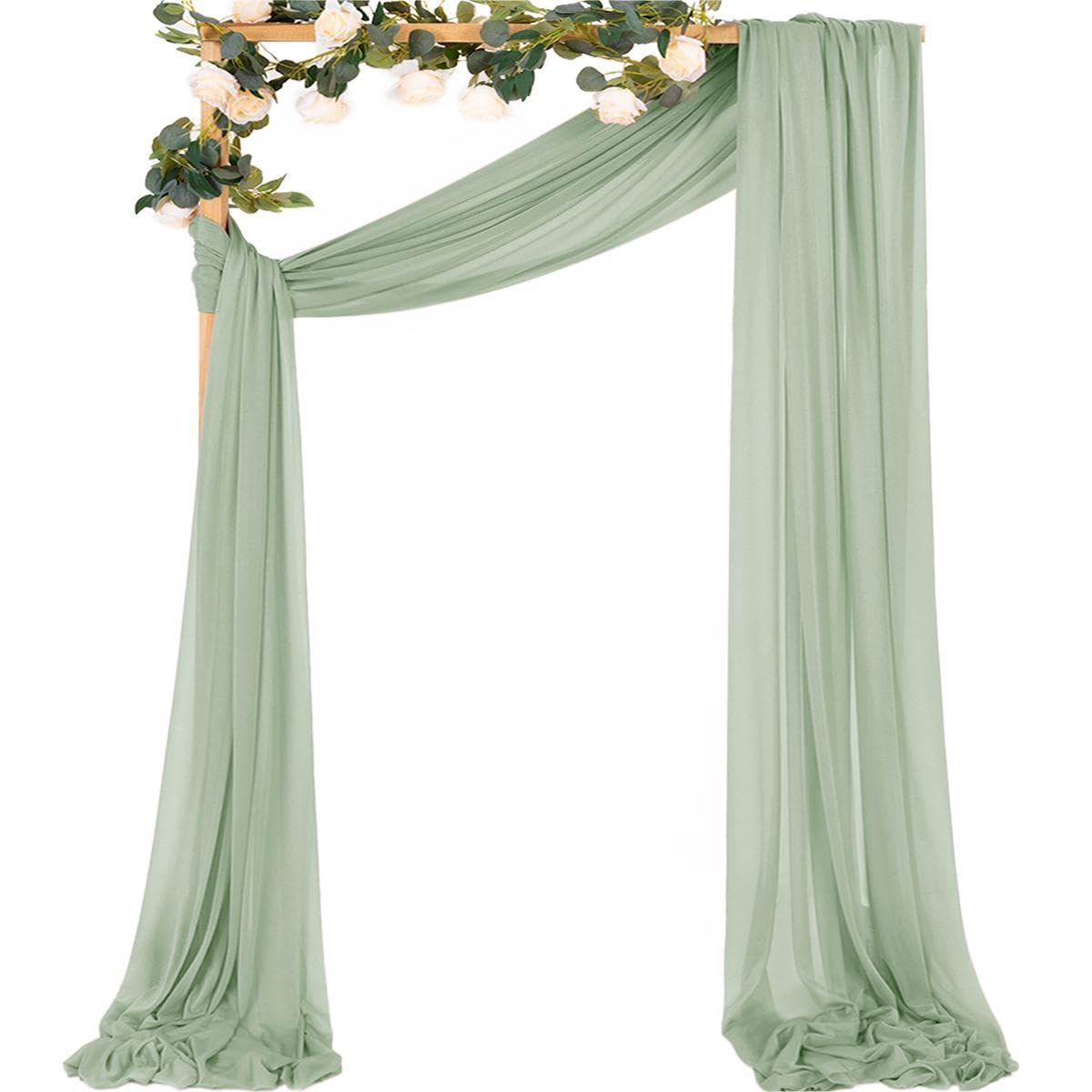 Mlmc Wedding Arch Draping Fabric 2 Panels 29'' X 20Ft Sage Green Chiffon Drapery Sheer Backdrop Curtains For Ceremony Wedding Ce