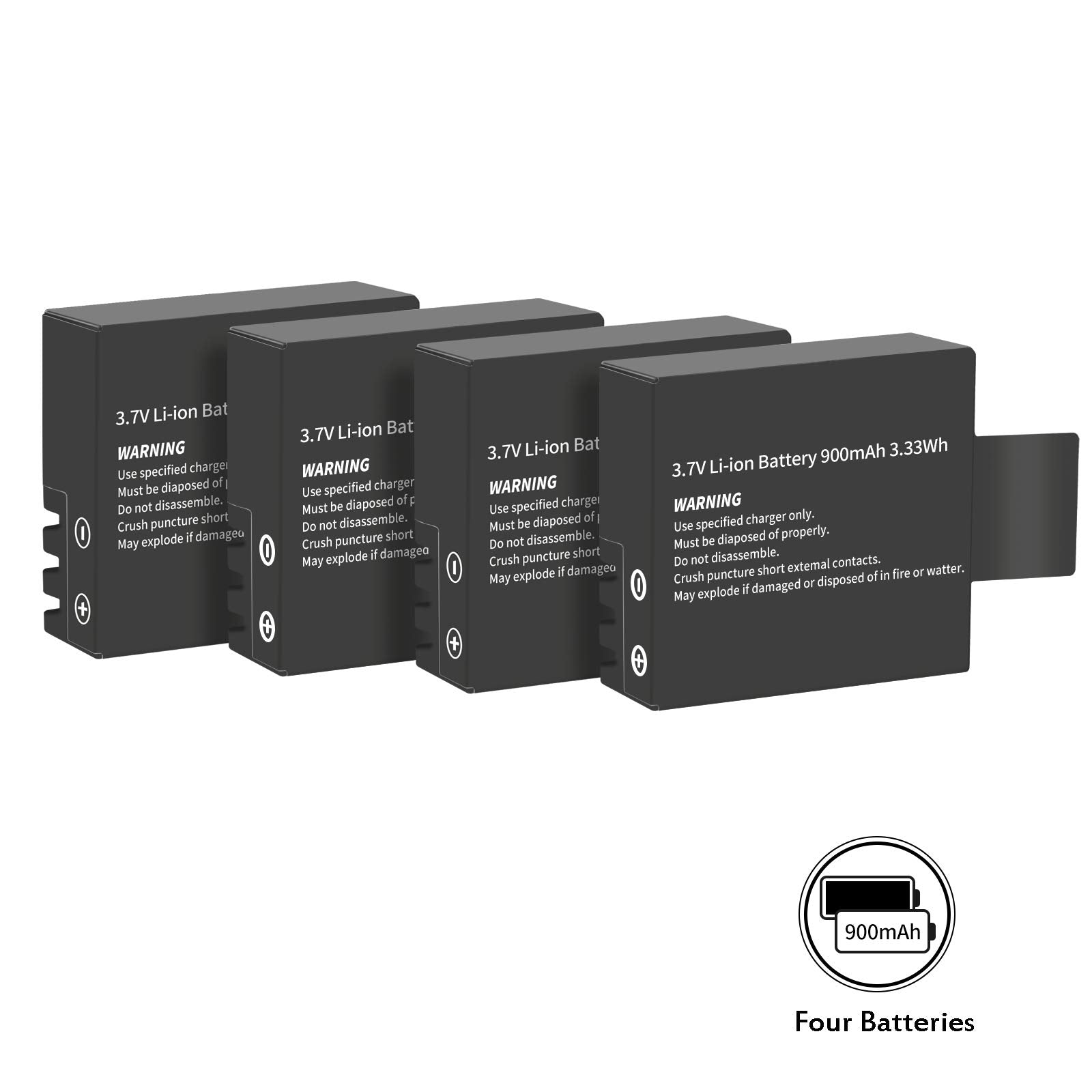 D&F Dual Battery Charger With 4 Pack Replacement Battery 3.7V 900Mah Li-Ion Compatible With Sjcam Sj4000 Sj5000 Sj6000 M10 Actio