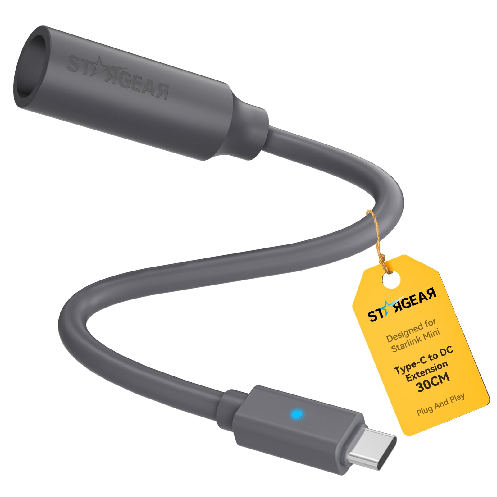STARGEAR 30CM Starlink Mini Power Cable, USB C to DC Extension Cable, Grey