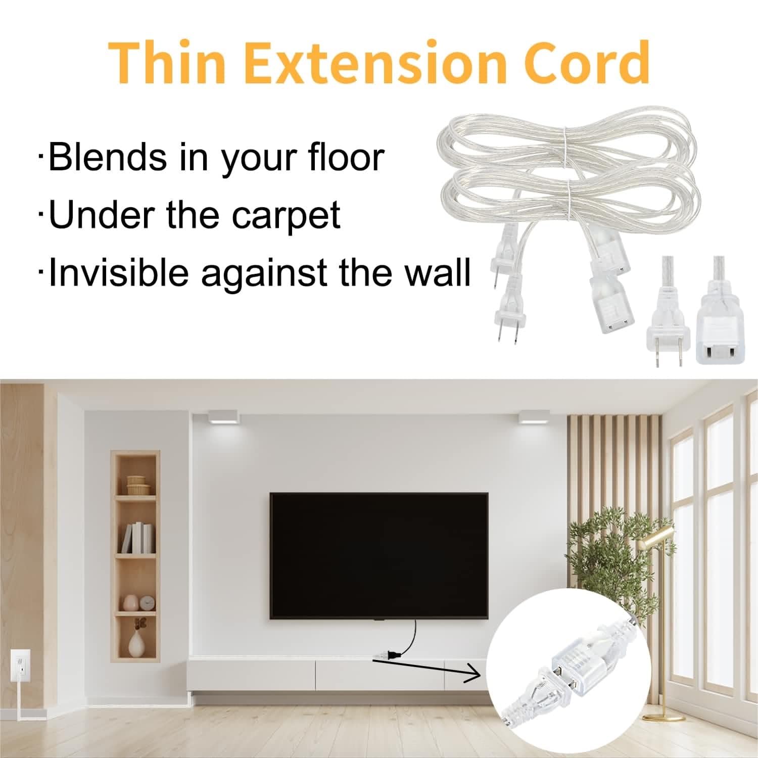 Haultop 2 Pack Clear Extension Cord, 10 Feet Male To Female Extension Cords, 2 Prong Extension Cord With Ul Certified, Power Cab