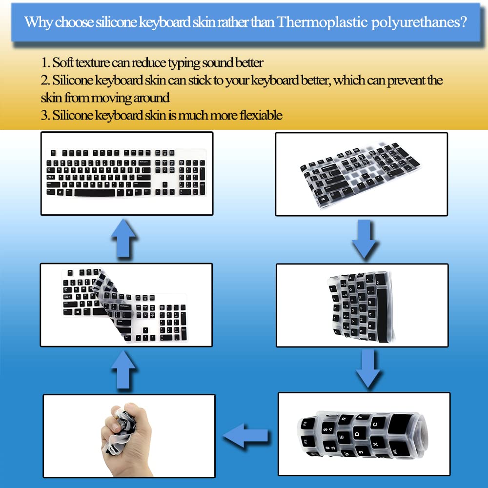 Silicone Keyboard Cover Skin For Logitech K120 & Mk120 Ergonomic Desktop Usb Wired Keyboard Waterproof Protector Accessories (Bl