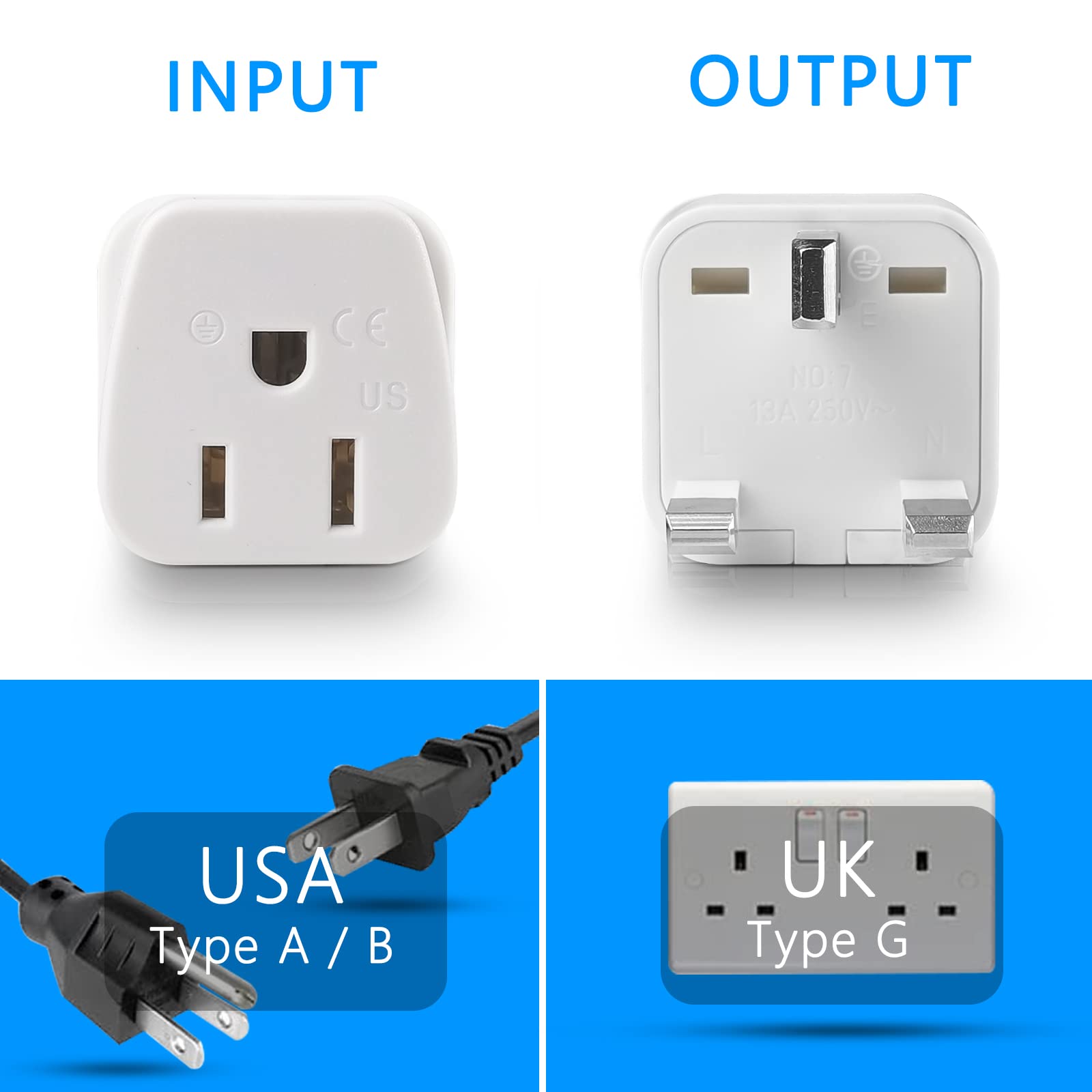Us To Uk Plug Adapter,Type G Plug Adapter For Travel,Uk Power Adapters,Ireland Plug Adapter,American Canada Japan To British Hon