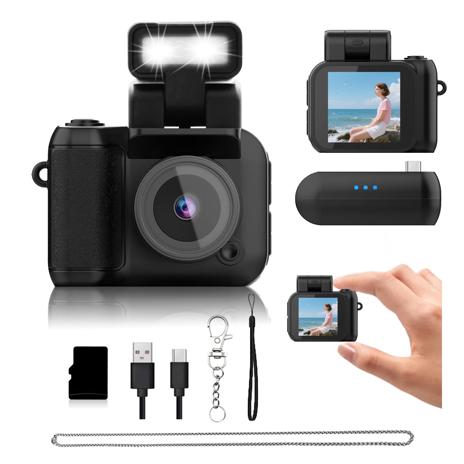 Mini Camera Keychain Mini Retro Camera Cameras Keychain Built-in 32GB Memory Card Best Choice for Travel Vlog Photography Gifts 