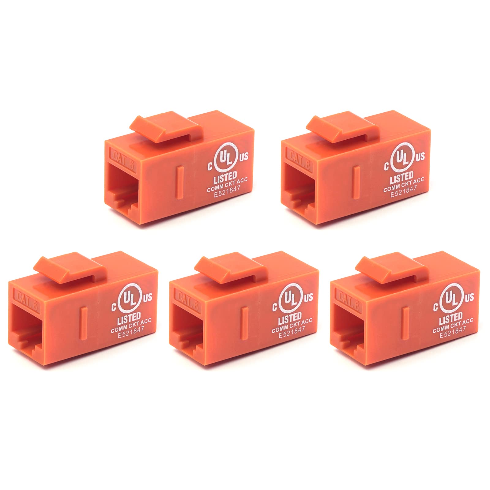 VCE RJ45 Cat6 Keystone Jack Inline Coupler UL Listed 5-Pack, Female to Female Ethernet Cable Extender Network Insert UTP for Cat