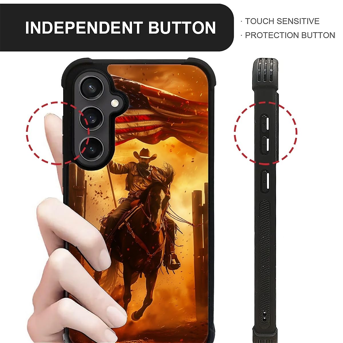 Carloca Compatible With Samsung Galaxy S23 Fe Case, Horse American Flag Cowboy Pattern For Girl Ultra Protection Shockproof Soft