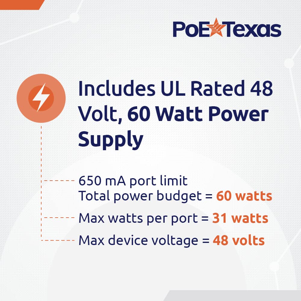 Poe Texas 8 Port Poe Injector   10/100 Passive Power Over Ethernet With 48V 60W Ul Power Supply   802.3Af Poe Injector For Voip