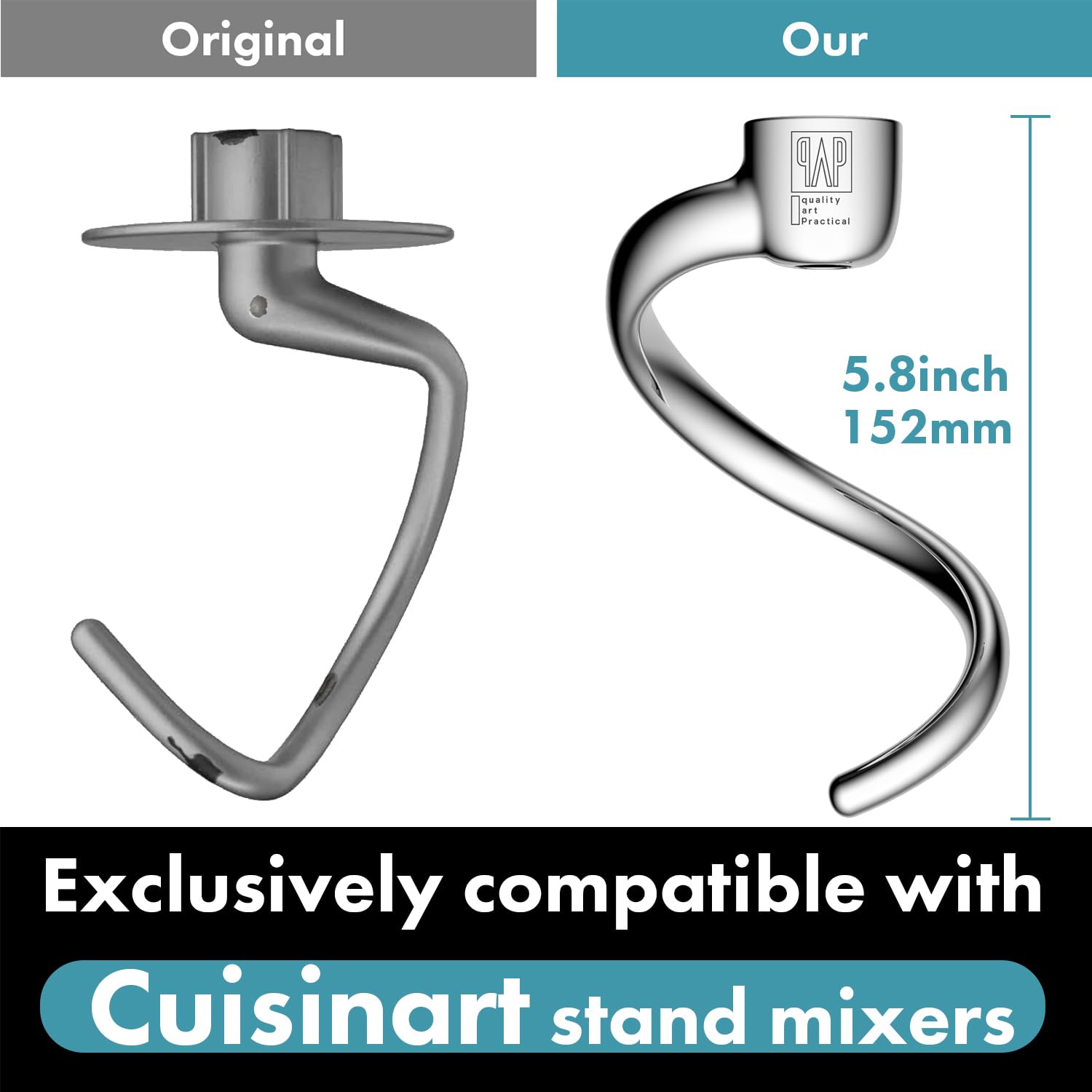 Qap Quality Art Practical Spiral Dough Hook Replacement For Cuisinart 5.5 Quart Stand Mixer/Polished 18/8 Stainless Steel Access