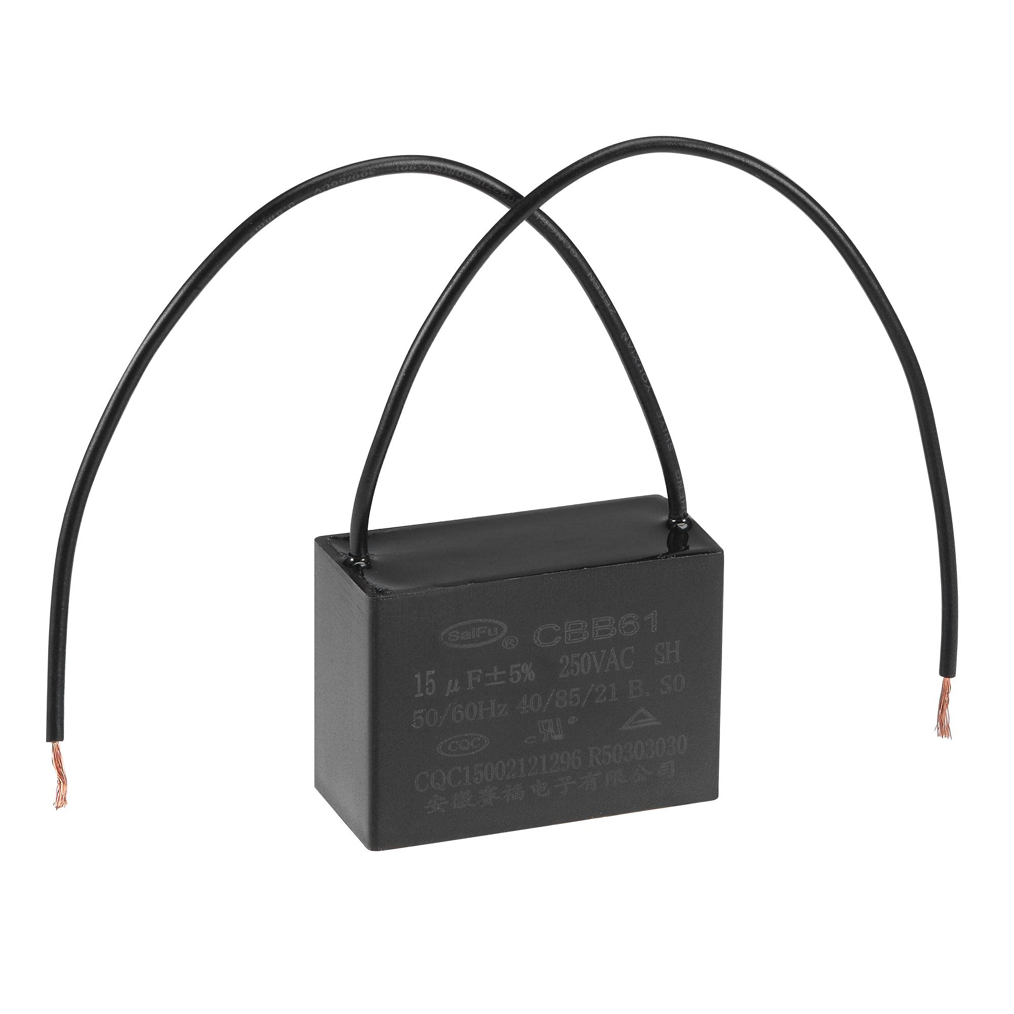 Uxcell Ceiling Fan Capacitor Cbb61 15Uf 250V Ac 2 Wires Metallized Polypropylene Film Capacitor 47X34X22Mm For Electric Fan Pump