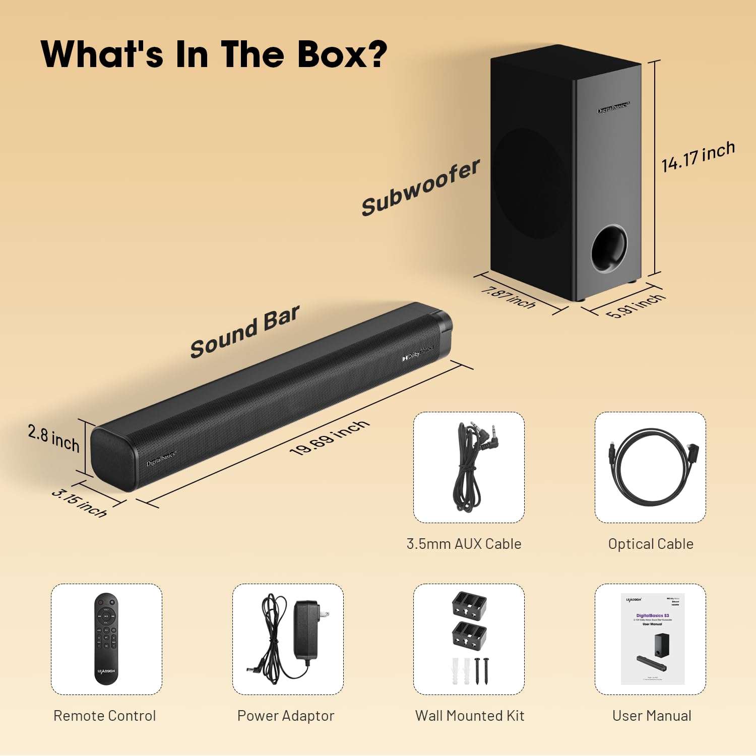 Digitalbasics 2.1Ch Dolby Atmos Tv Soundbar Speaker 5.3 Bluetooth 120W Output With 70W External Wired Subwoofer And Opt&Aux Cabl