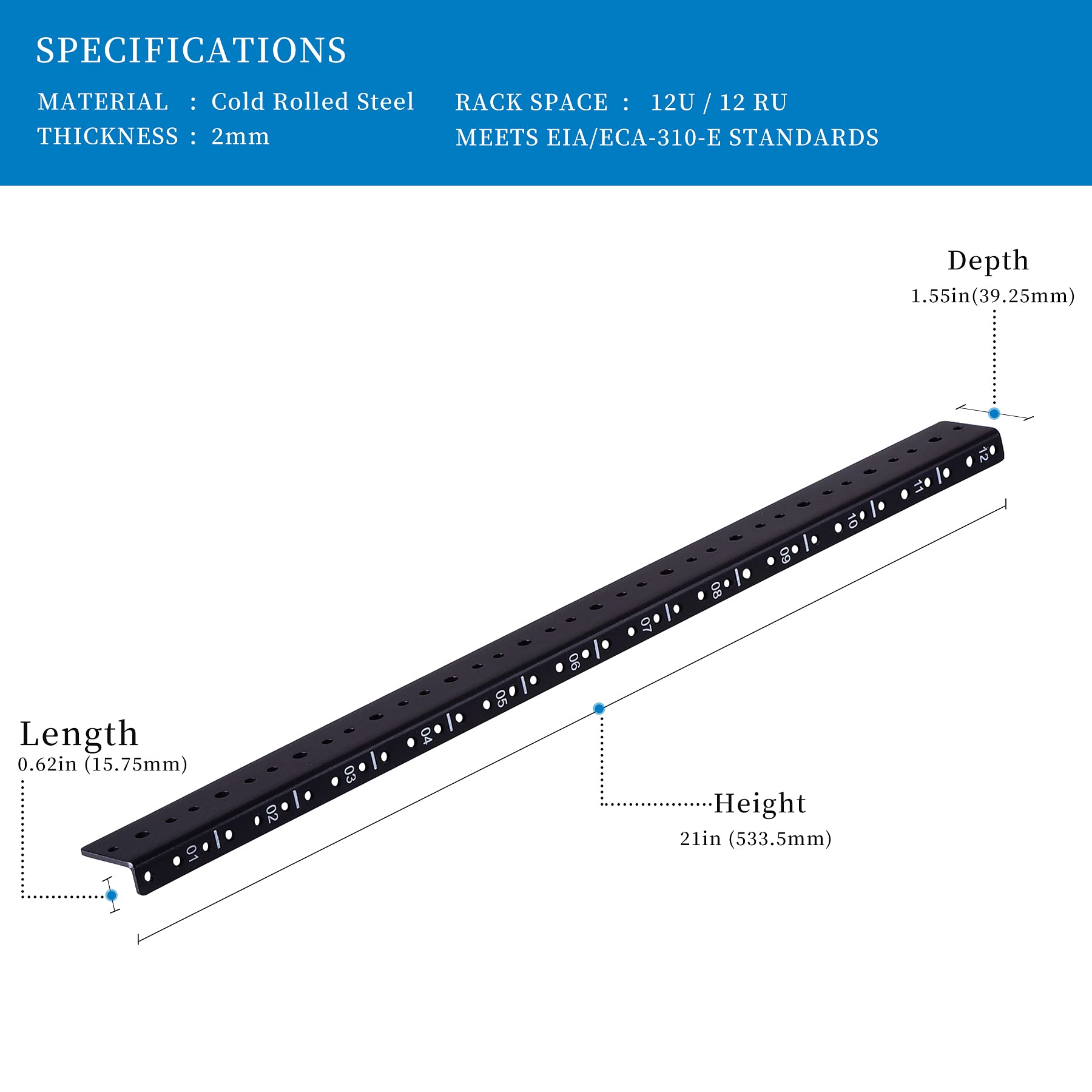 Rackpath 12U Vertical Server Rack Rail Pair Kit, Diy Rack Build, 12 24 Screws X48