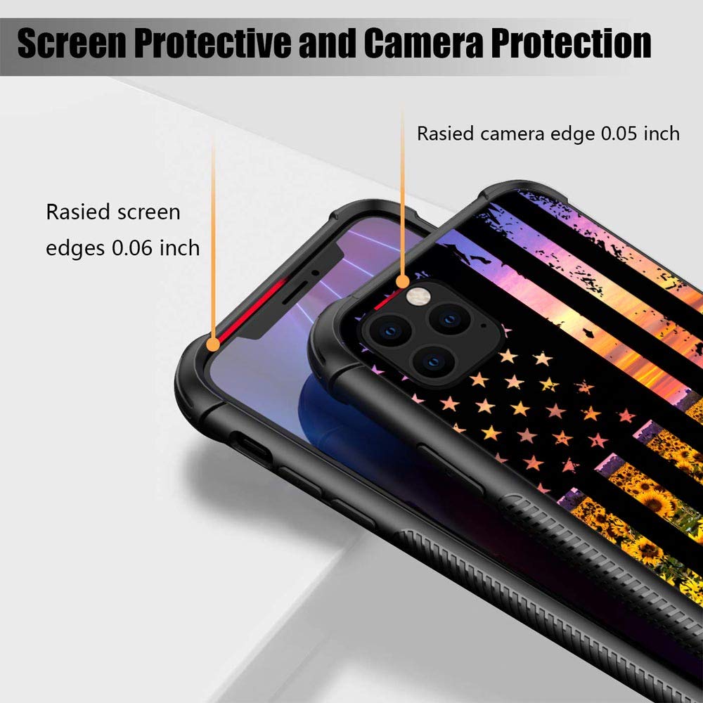 Zhegailian Case Compatible With Iphone 12,Flag Sunflowers Pattern Anti Scratch 12 Pro Cases For Girls Women,Four Corners Desgin