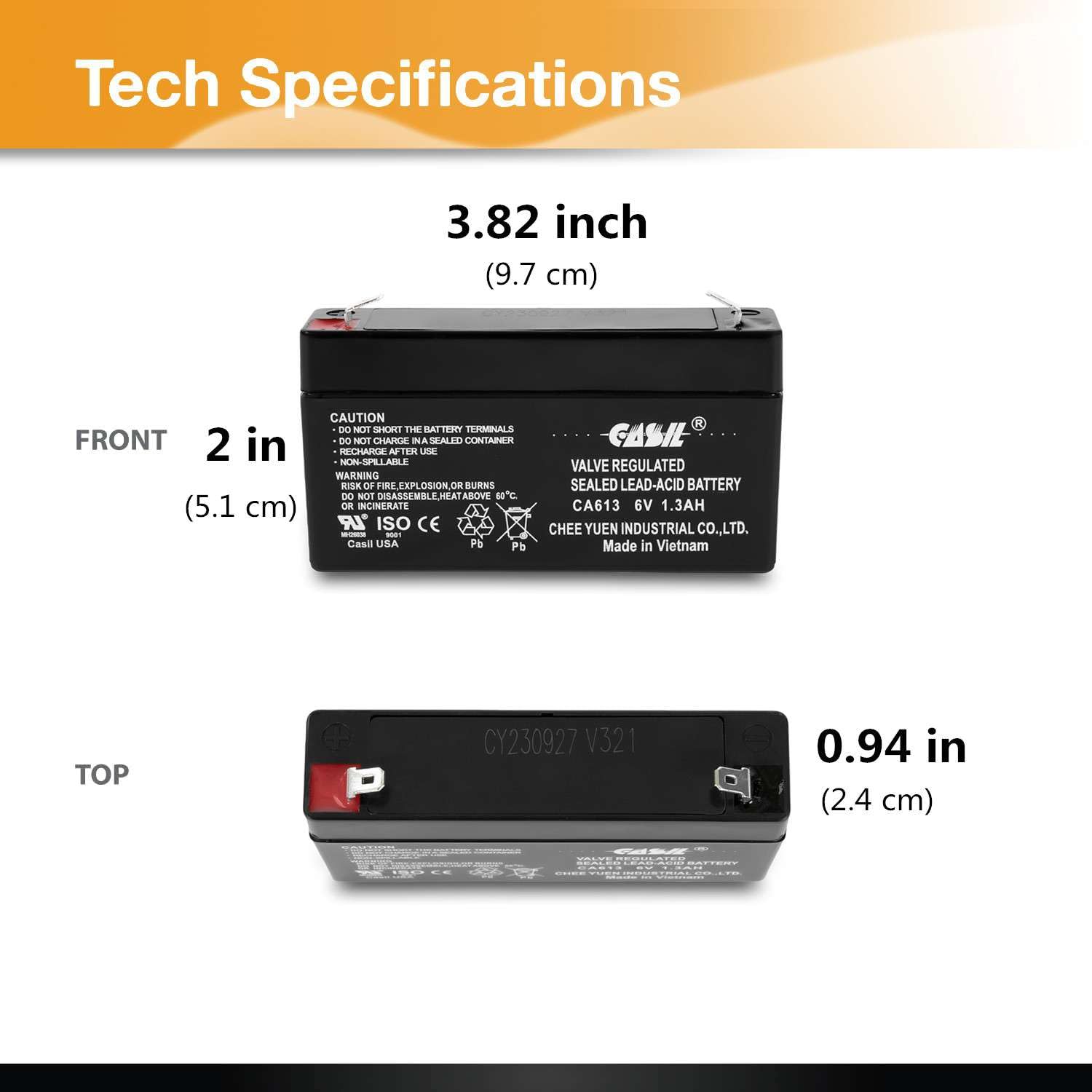 Casil 6V 1.3Ah Replacement Battery Compatible With Ge Interlogix 60 914 Ge Simon 3 & Ge Xt Panel