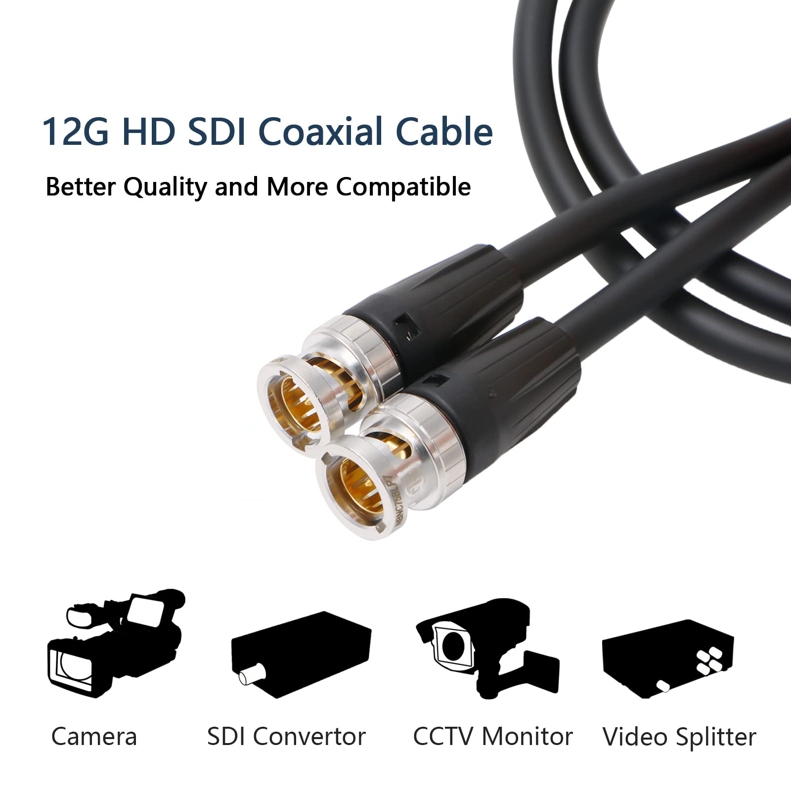 Alvin'S Cables 12G Sdi Cable Hd Sdi Bnc To Bnc Male Video Coaxial Cable For 4K Video Camera 50Cm| 19 Inches