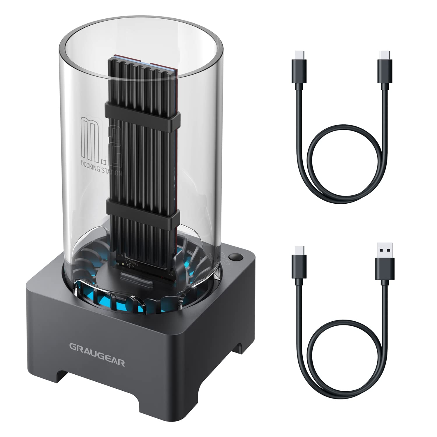 Graugear M.2 Nvme Sata Ssd Enclosure Docking Station, Usb 3.2 Gen 2 10Gbps External Docking Base With Cooling Fan, Uasp Trim Sup