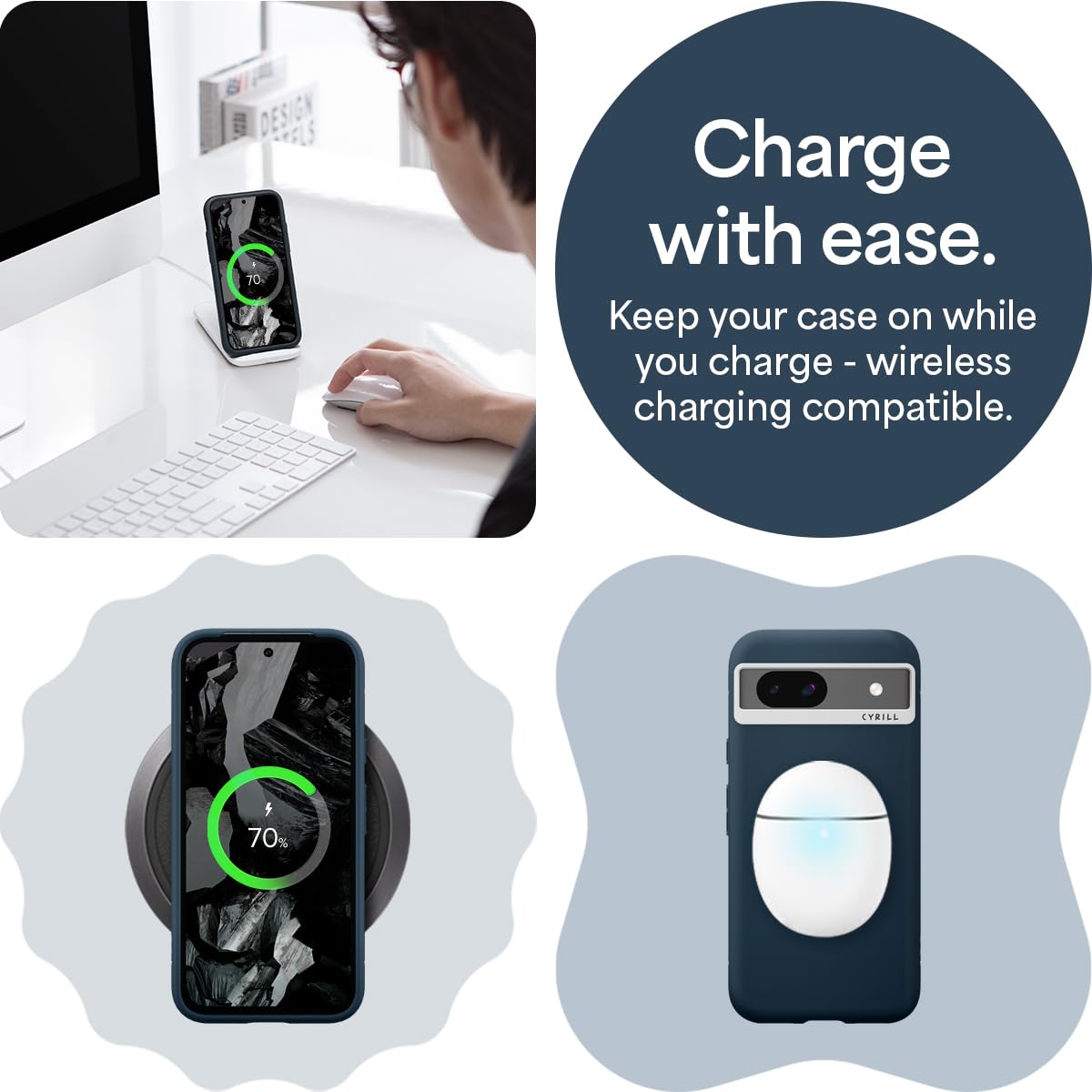 Cyrill Ultracolor Compatible With Google Pixel 8A Case, Matte Silicone [Anti Fingerprint] Shock Absorbent Blue Phone Case For Pi