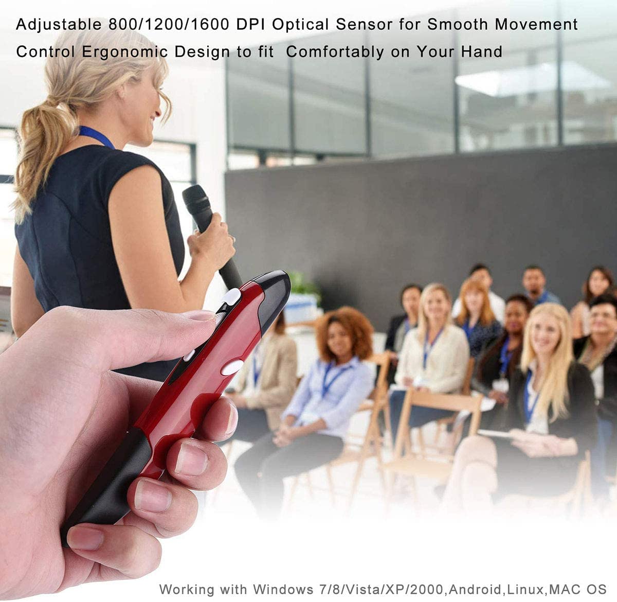 Lychee Wireless Optical Pocket Pen Mouse, 2.4Ghz Usb Wireless Optical Pen Mouse 800/1200/1600 Dpi Adjustable Handwriting Mini Mi