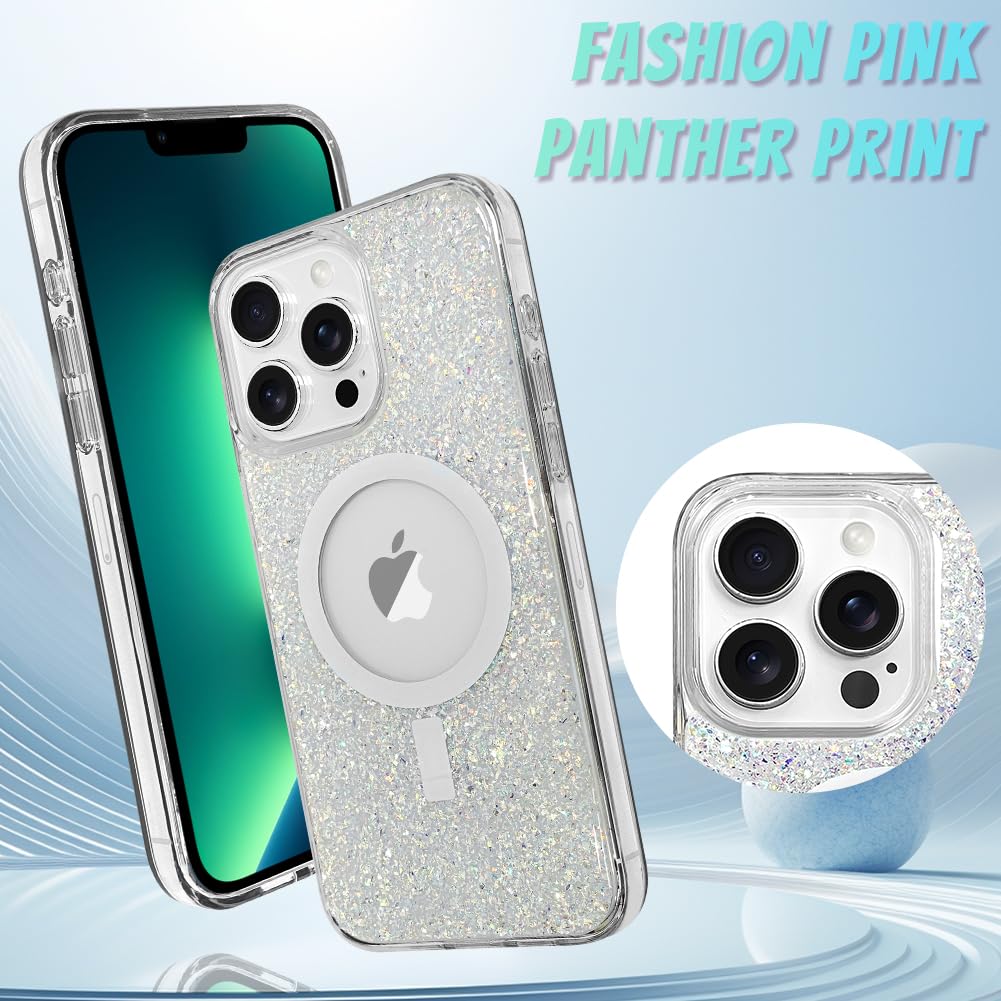 Bonoma For Iphone 13 Pro Case, Sparkly Glitter Bling Back, Magnetic Support For Magsafe Shockproof Case, Crystal And Clear High