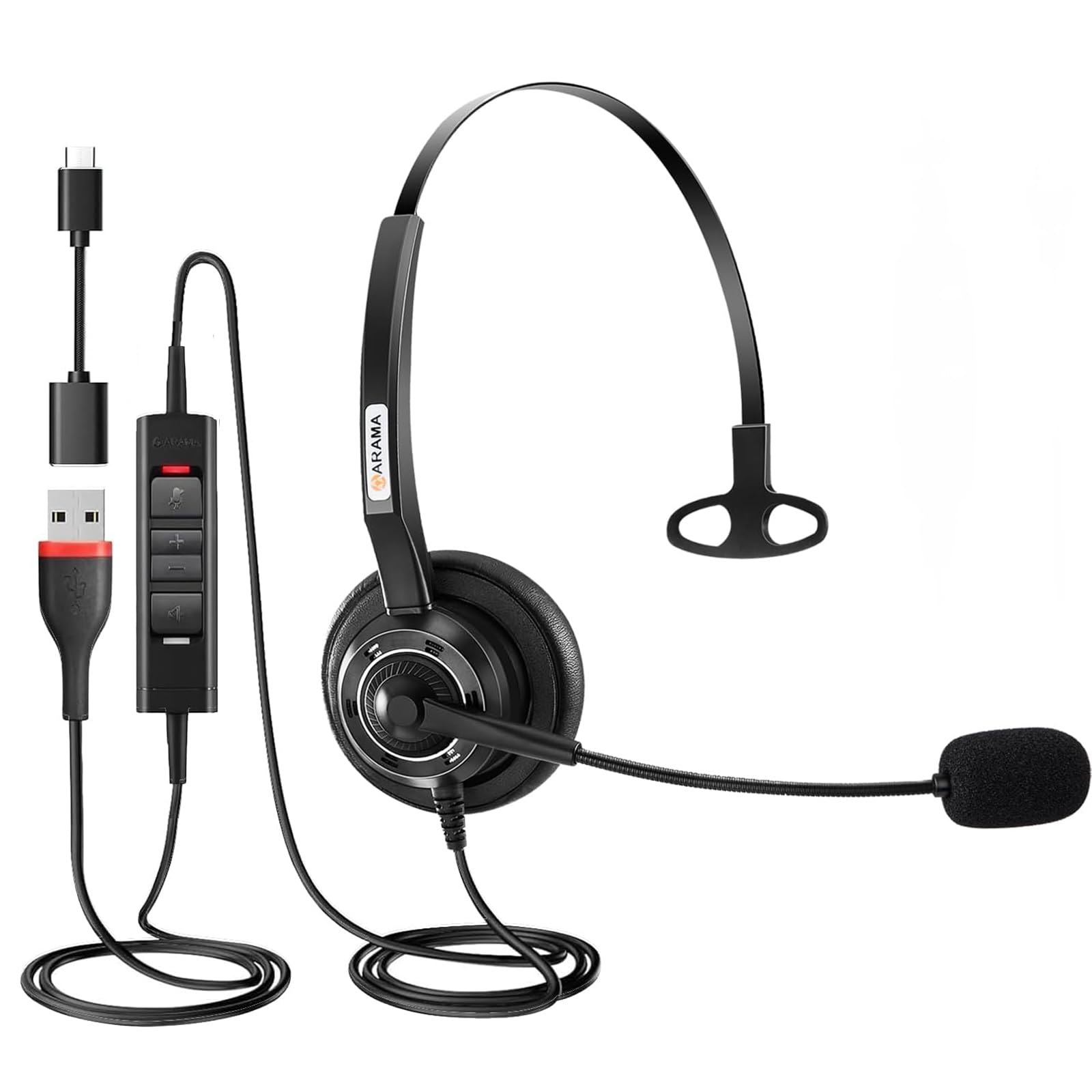 Arama Usb Headset With Microphone Noise Cancelling, Comfort Fit Computer Headset With Microphone For Pc Laptop Mac Skype Zoom Uc Webinar Business Call Center Home Office