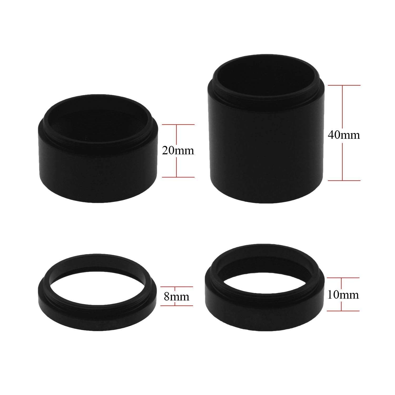 Astromania Astronomical T2 Extension Tube Kit For Cameras And Eyepieces   Length 8Mm 10Mm 20Mm 40Mm   M42X0.75 On Both Sides