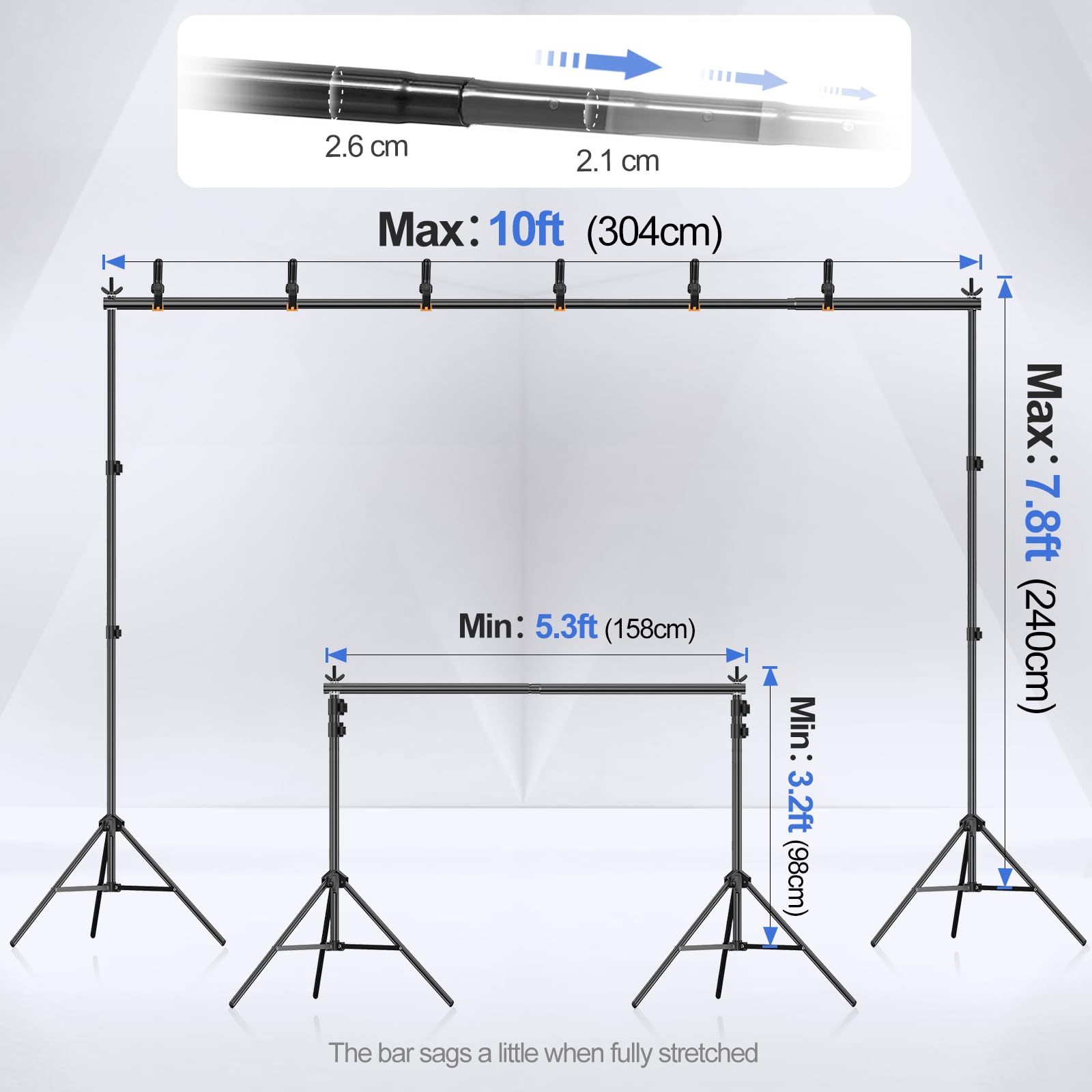 Emart Backdrop Stand 10X7.8Ft(Wxh) Photo Studio Adjustable Background Stand Support Kit With 2 Crossbars, 6 Backdrop Clamps,2 Sa