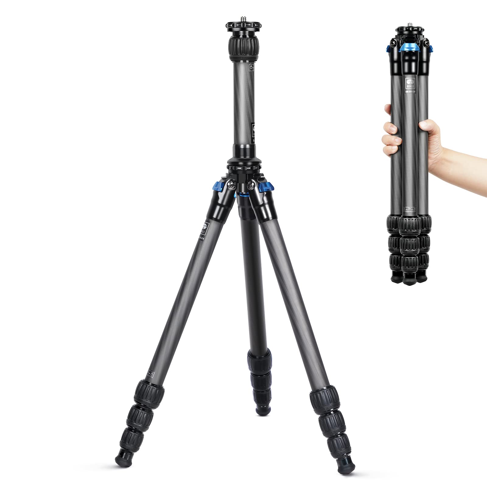 Sirui Am 254 Carbon Fiber Tripod With Two Sections Center Column, 59.8' Lightweight Compact Travel Tripod For Camera, Fold Size 17.3�, Max Load 25.4Lbs (Am254+Sl200)