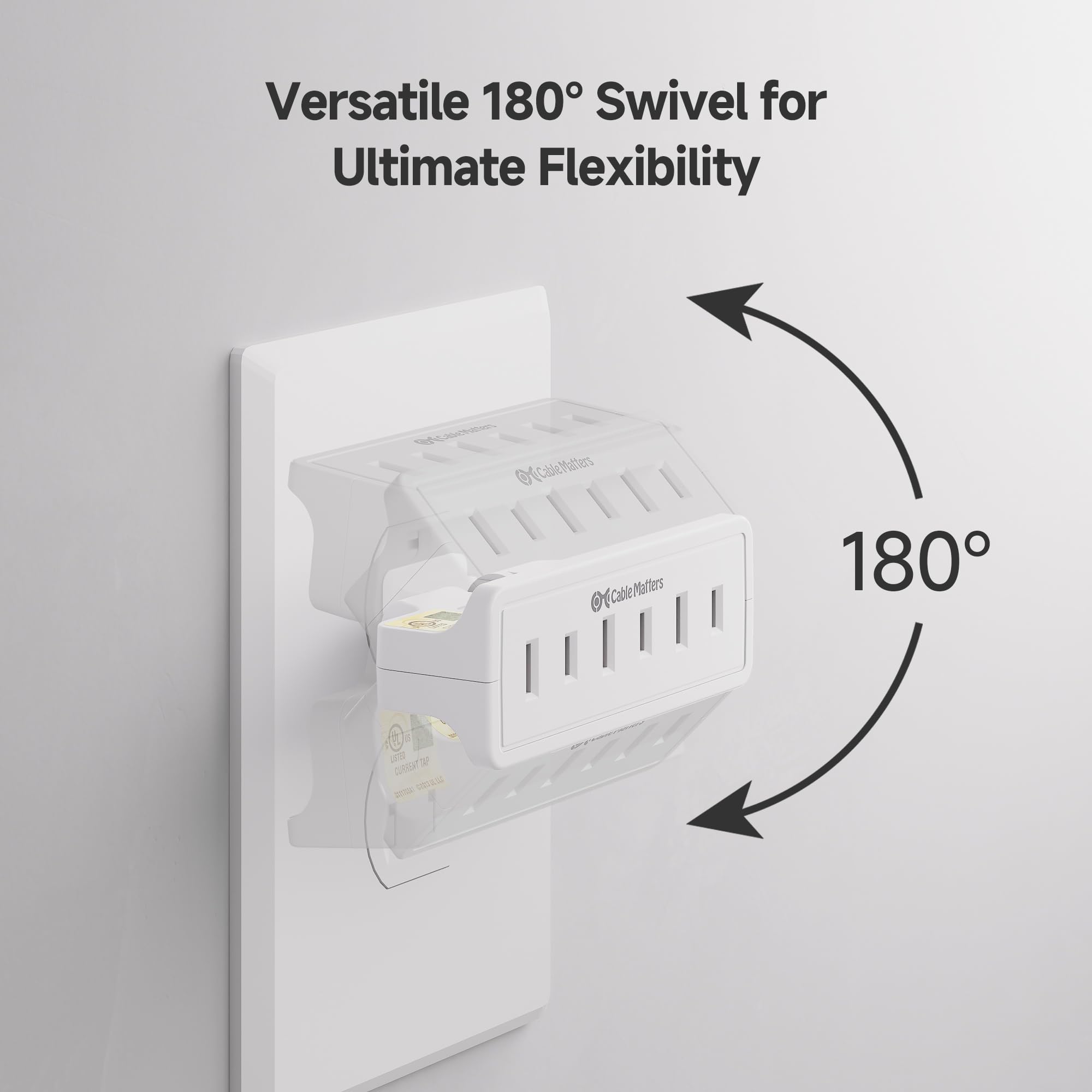 [Ul Listed] Cable Matters 3 Pack 2 Prong 3 Outlet 180 Degree Swivel Wall Tap, 2 Prong Plug Extender, Multi Plug Outlet Adapter,