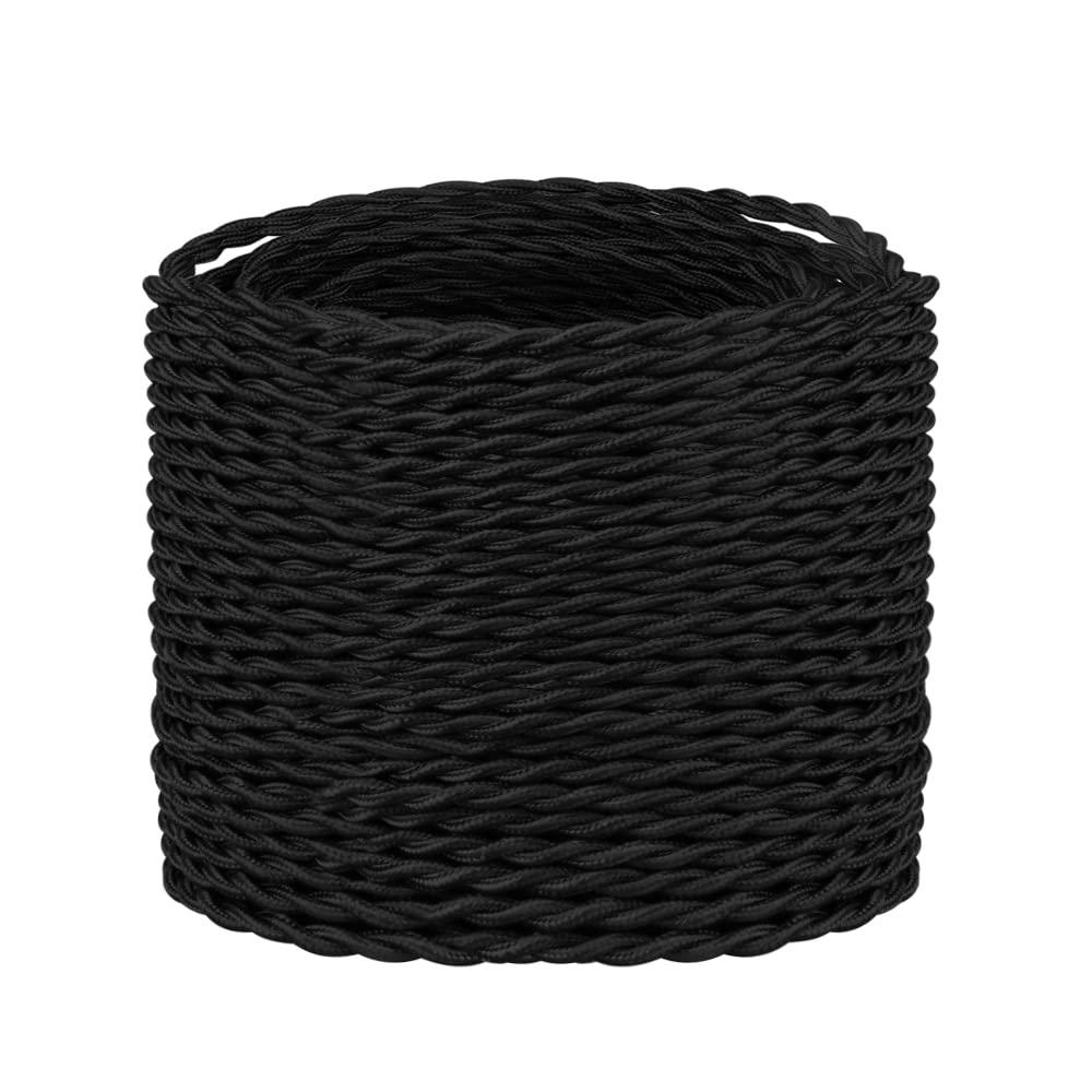 Helunsi 32.8Ft Twisted Cloth Covered Wire, Black 18/2 Cloth Covered Electrical Wire, 18 Wire Gauge 2 Conductor Fabric Covered La