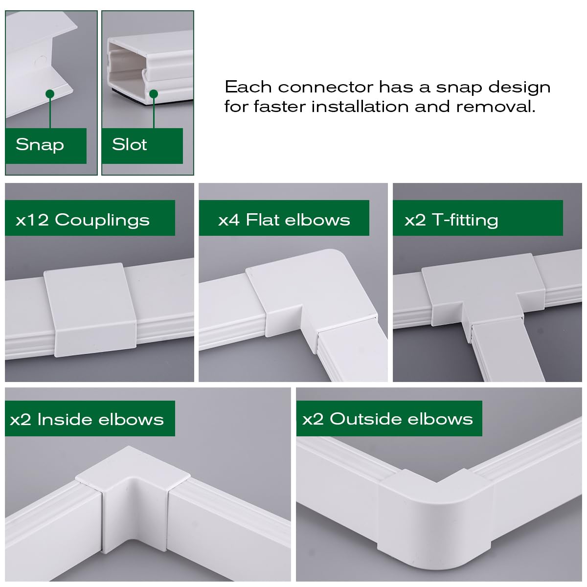 189In Cable Raceways,Pherkorm Flip Top Cable Management Kit, Cable Cord Hider For Tv On Wall, Cable Cover Concealer For Computer