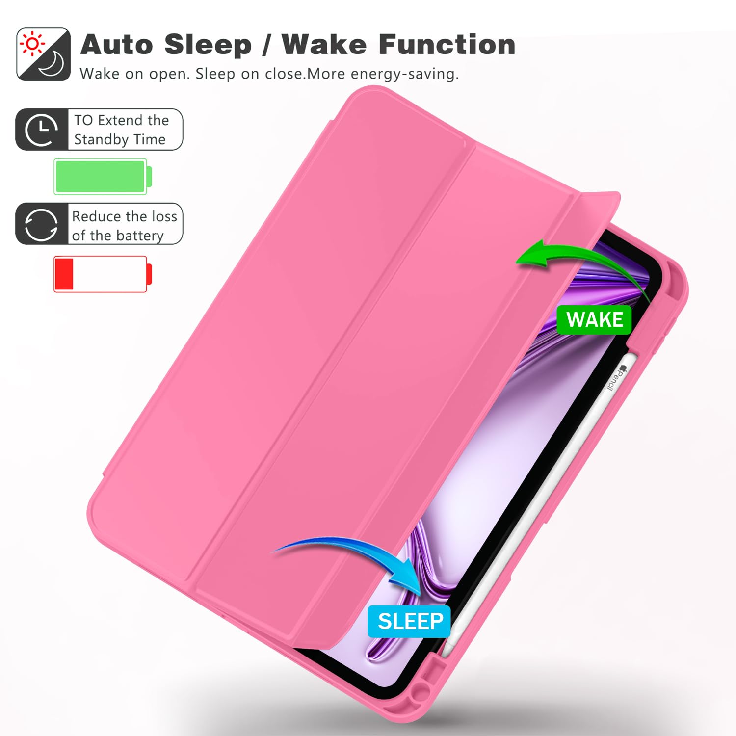 Zryxal New Ipad Air 13 Inch Case M2 2024 With Pencil Holder, Smart Ipad Case [Support Pencil Pro And Pencil(Usb C)], Support Tou