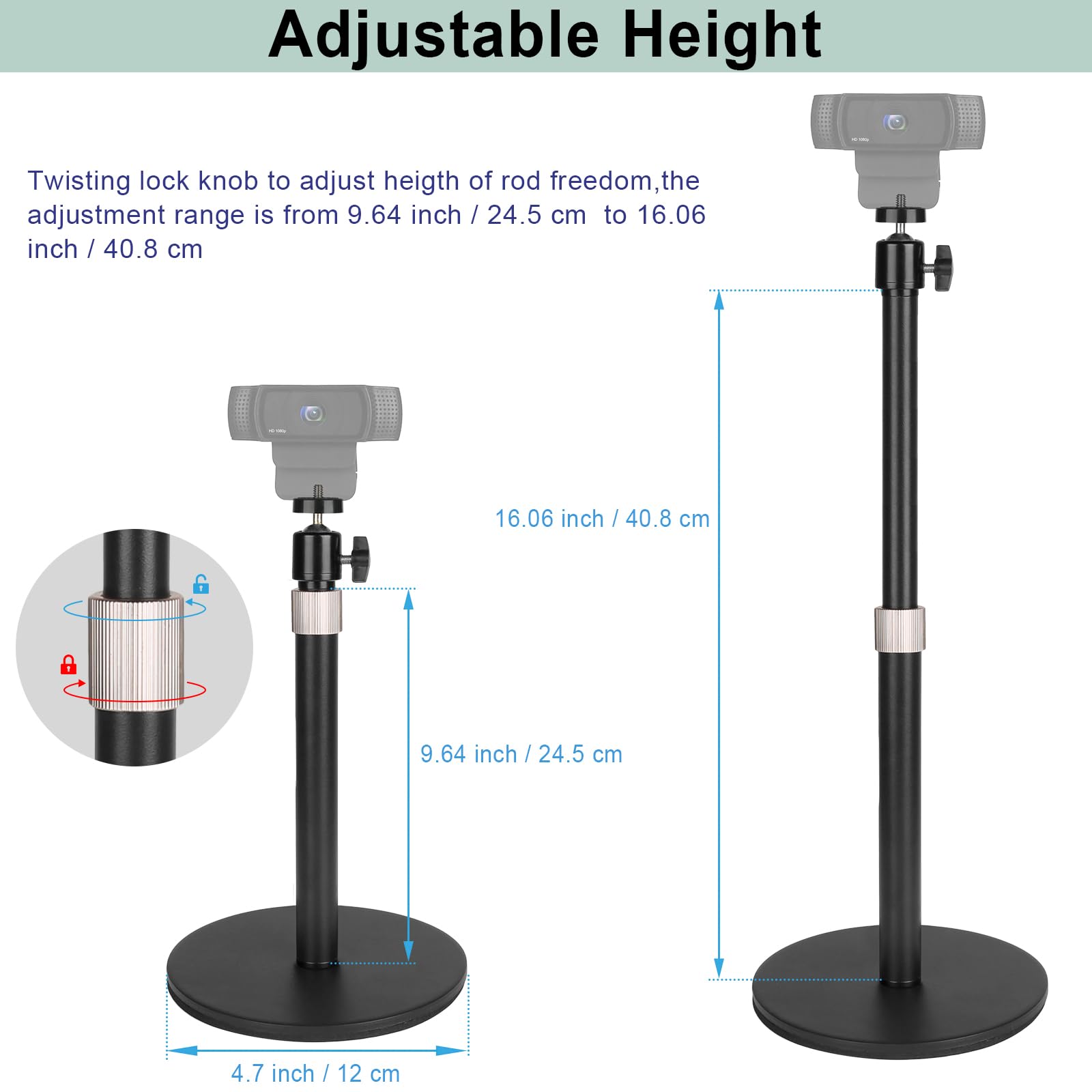 Mippko Webcam Camera Stand Phone Holder For Desk,1/4-20 Threaded Compatible With Logitech Webcam C920 / C920S / C920X / C922 / C