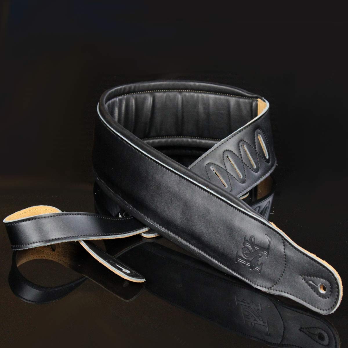 Iconic Leathers 3.25 Wide Black Dual Padded Guitar and Bass Strap IL5Blk