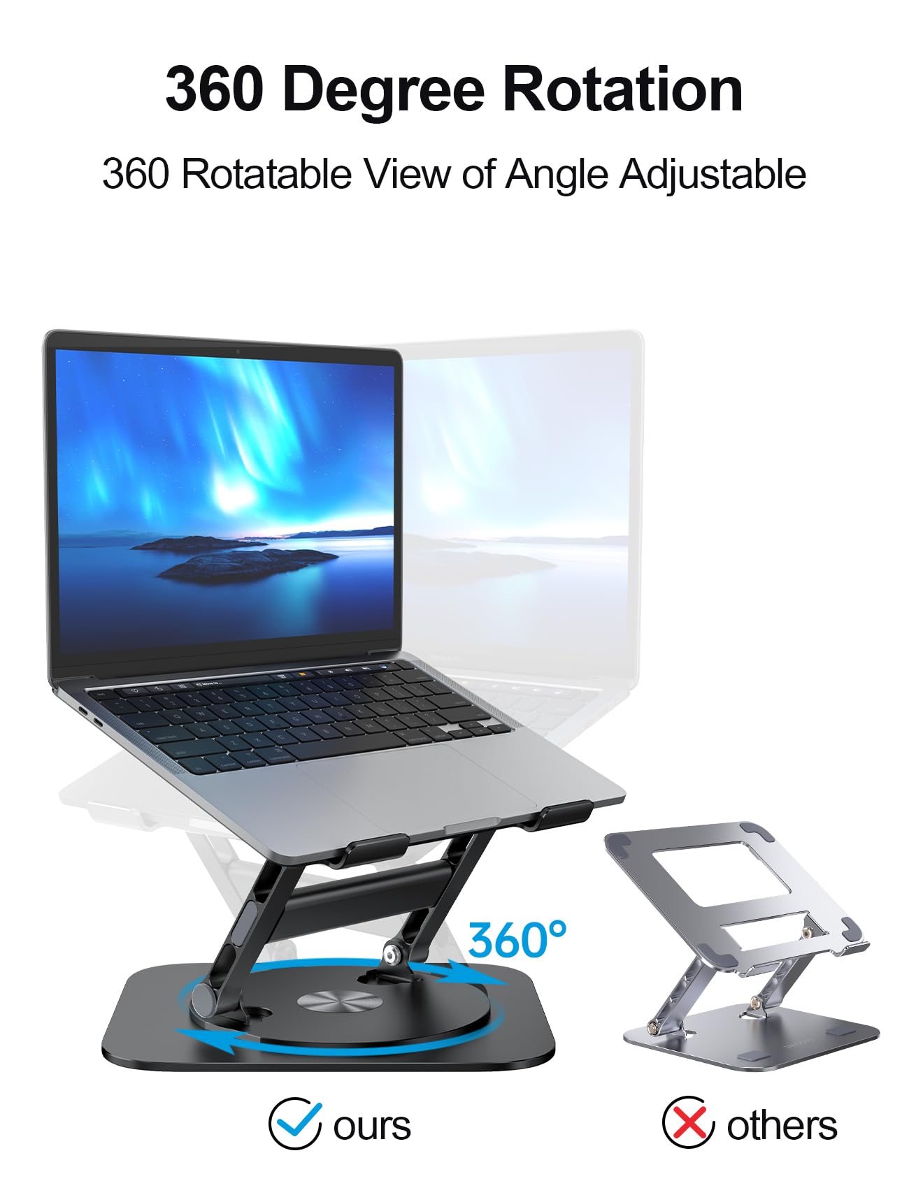 Mchose Laptop Stand, H Design Stable Computer Stand, Ergonomic Laptop Riser With 360 Rotating Base, Notebook Stand Compatible Wi