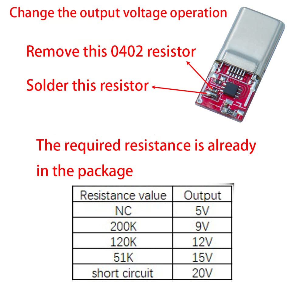 5Pcs Usb C Pd Qc 5V 9V 12V 15V 20V Dc Fixed Voltage Power Trigger Module 5A Type C Male Input (Default 9V)