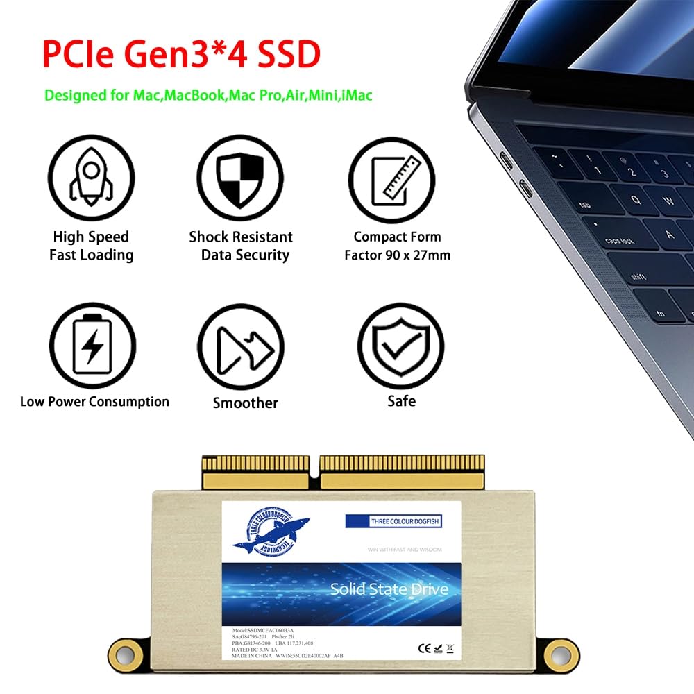 Dogfish 2Tb Ssd For Macbook Pro A1708, Nvme Pcie M.2 Internal Solid State Drive Upgrade For Macbook Pro Retina A1708 (2016 2017)