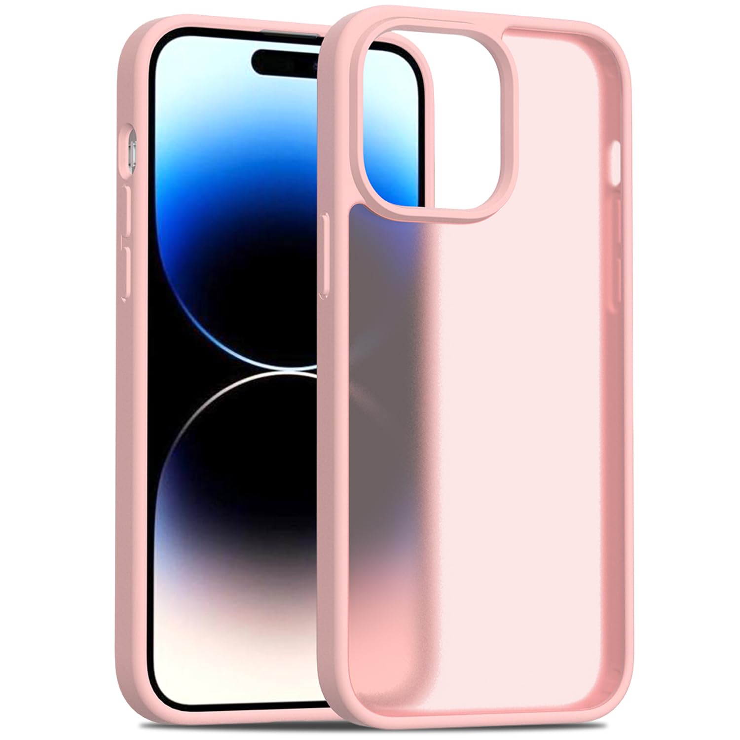 Tenoc Phone Case Compatible With Iphone 14 Pro, Pink Case Translucent Protective Bumper Matte Hard Back Cover For 6.1 Inch