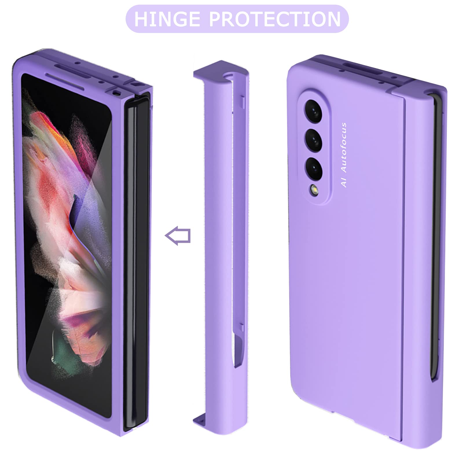 Ninki Compatible Purple Case For Samsung Galaxy Z Fold 3 Case With S Pen Holder Hinge Protection,Full Coverage Cover Case With F